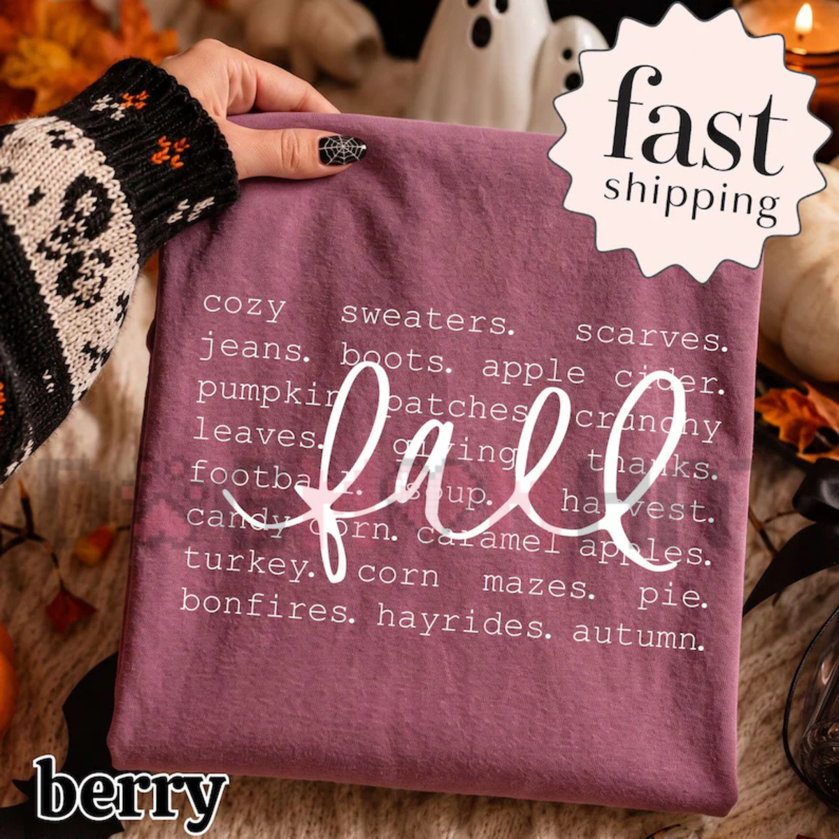 Comfort Colors® Cozy Fall "Autumn Favorites" Word Shirt – Pumpkin Patch & Hayride Tee
