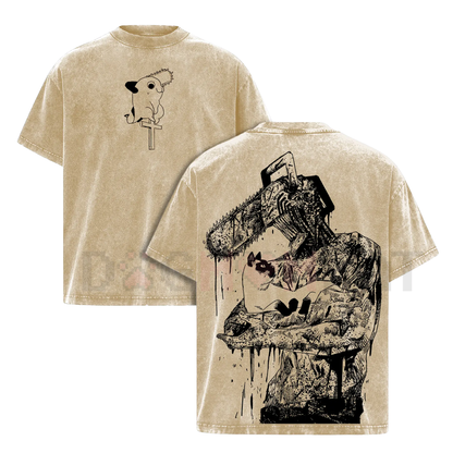 Chainsaw Man Denji T-Shirt – Vintage Washed Oversized Heavy Cotton Tee