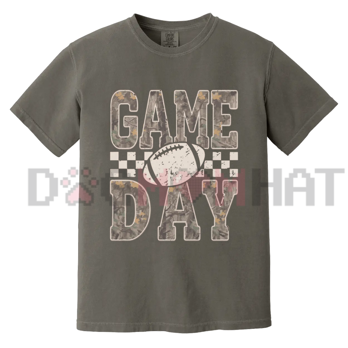 Camo Checkered Football Game Day T-Shirt - Trendy Distressed Tailgate Mom Tee
