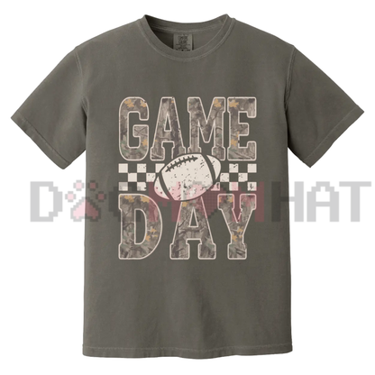 Camo Checkered Football Game Day T-Shirt - Trendy Distressed Tailgate Mom Tee