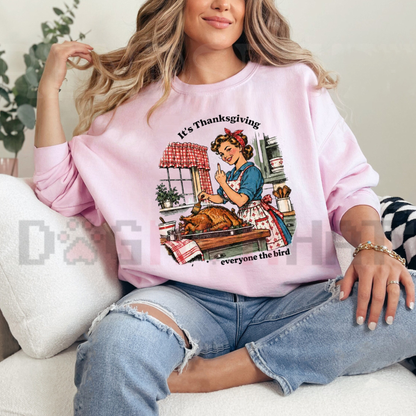Funny Thanksgiving Turkey Sweatshirt – Give Everyone The Bird Retro Graphic Pullover