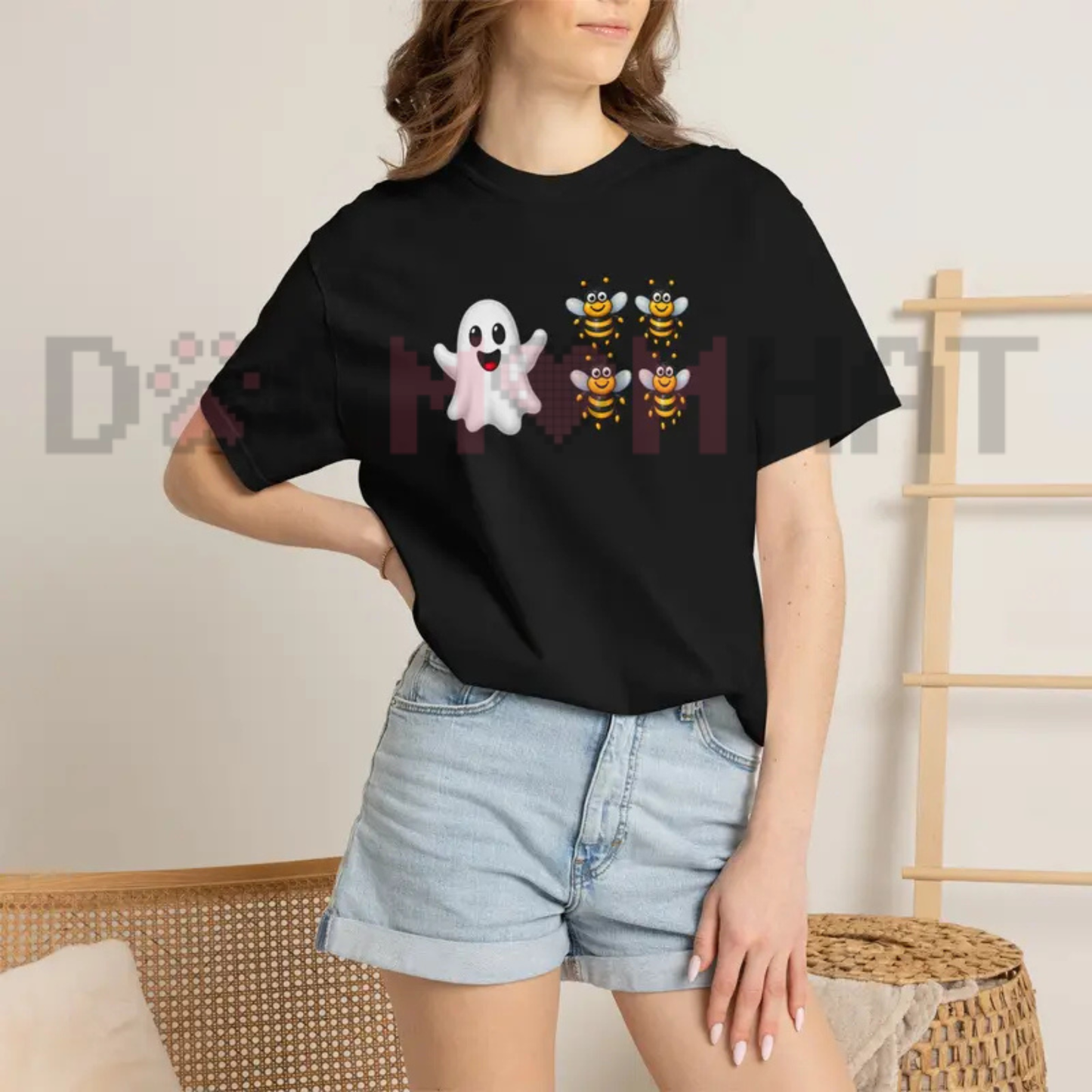 "Bo Bees" Funny Emoji Puzzle Halloween T-Shirt - Ghost & Bee Spooky Graphic Tee