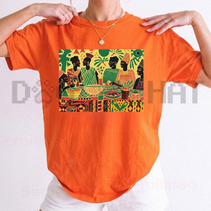 West African Dinner Scene Cultural Unity Graphic T-Shirt