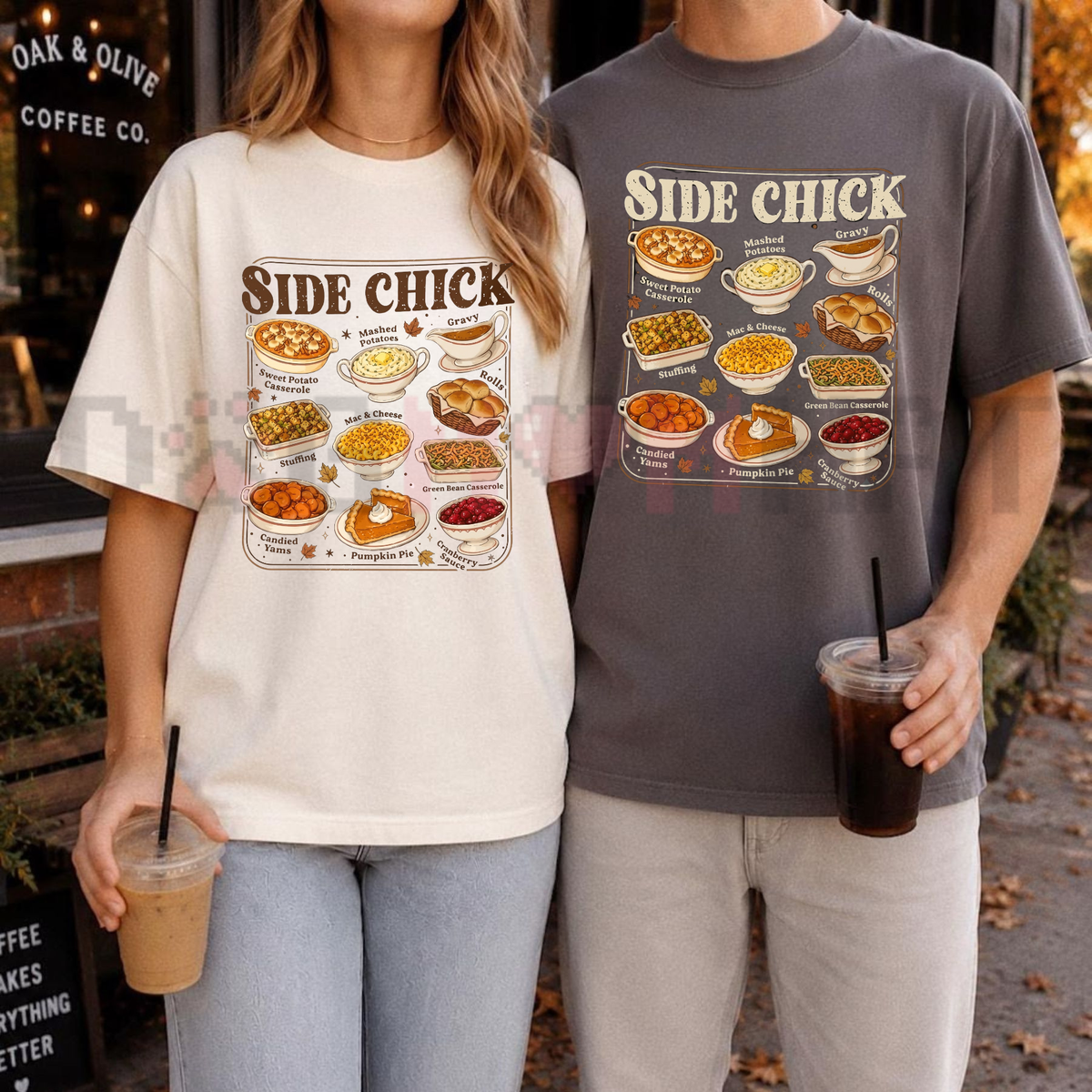 Festive Friction Tee – Retro "Side Chick" Funny Thanksgiving & Friendsgiving Graphic T-Shirt