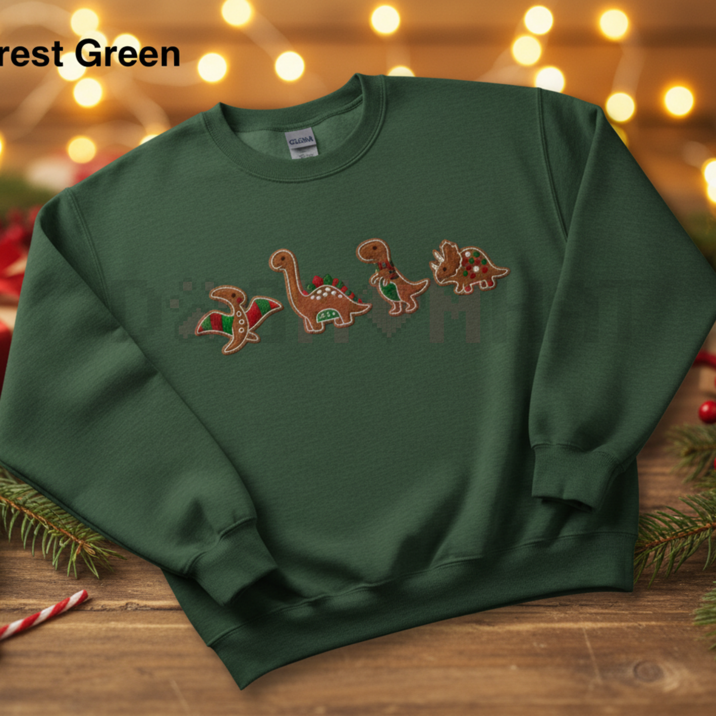 Embroidered Gingerbread Dinosaur Christmas Sweatshirt