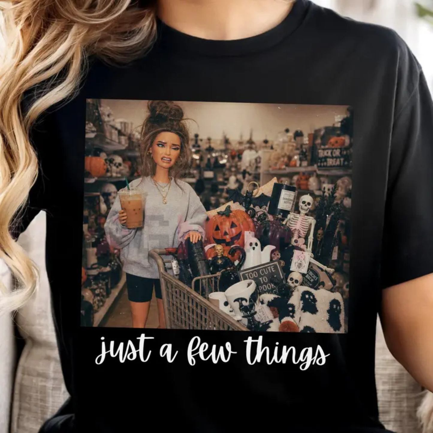 Comfort Colors Just A Few Things Halloween Shirt - Doll Face Spooky Shopping Tee