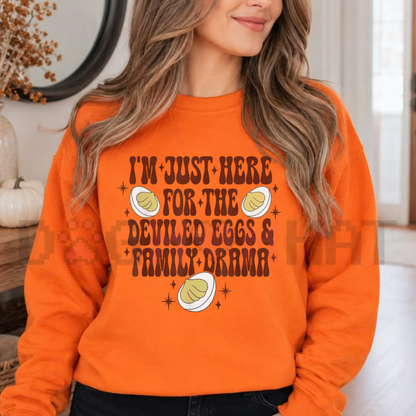 Funny Thanksgiving Deviled Eggs and Family Drama Graphic Sweatshirt