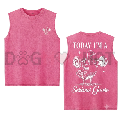 "Funny Serious Goose" Gym Tank Top - Vintage Washed Workout Muscle Vest