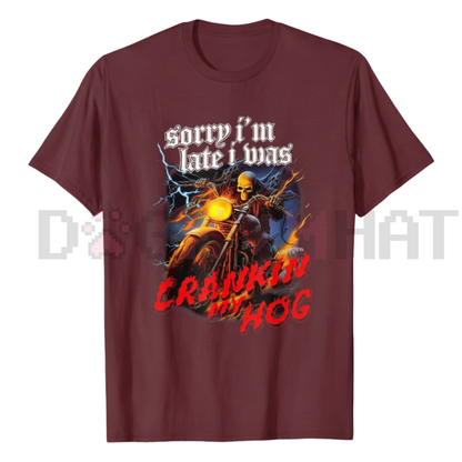 "Crankin My Hog" Horror Skeleton T-Shirt