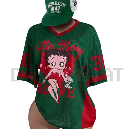 Y2K Breathable Mesh Vintage Doll V-Neck Jersey