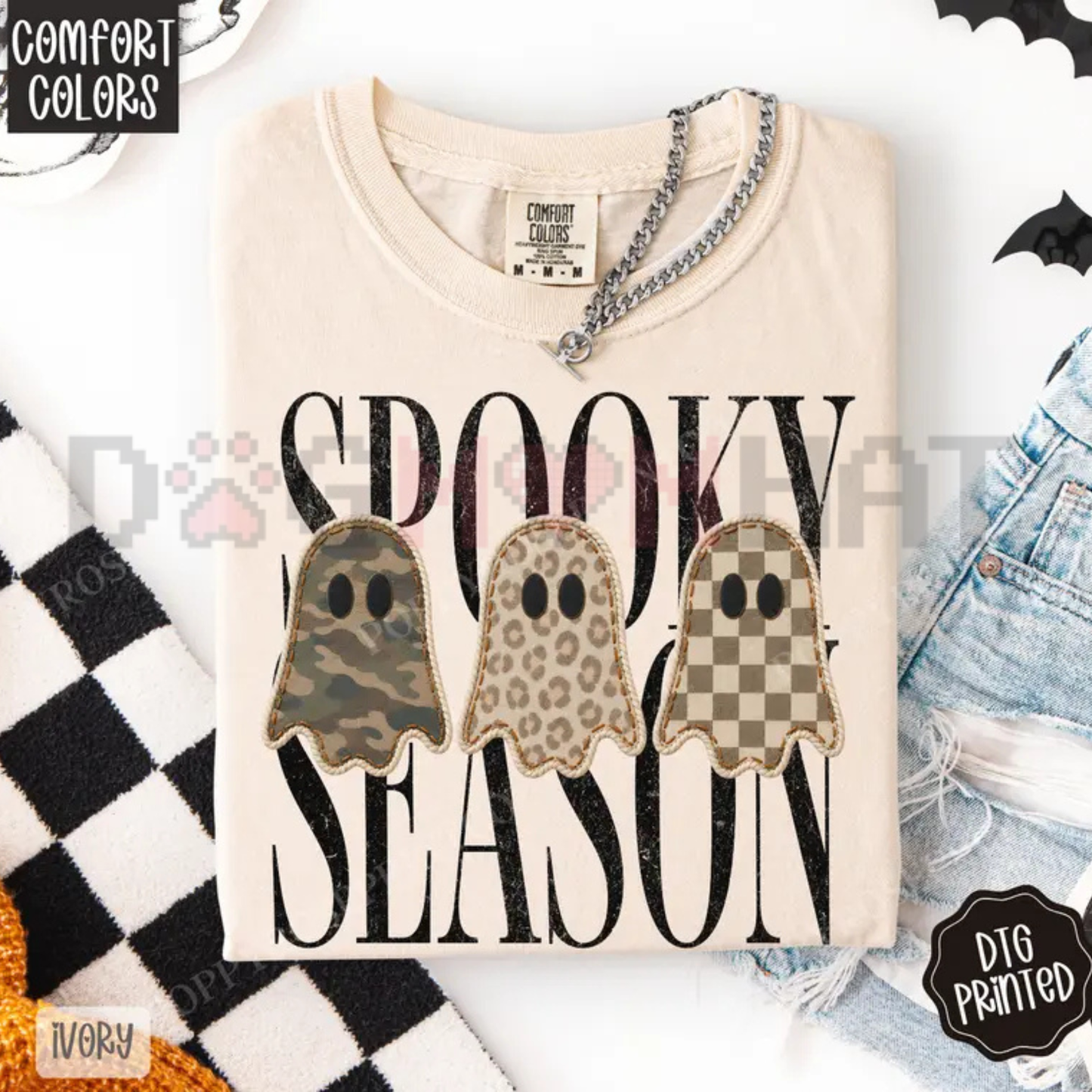 Spooky Season Aesthetic Comfort Colors Tee - Trendy Autumn Halloween Women's Graphic Cotton Shirt