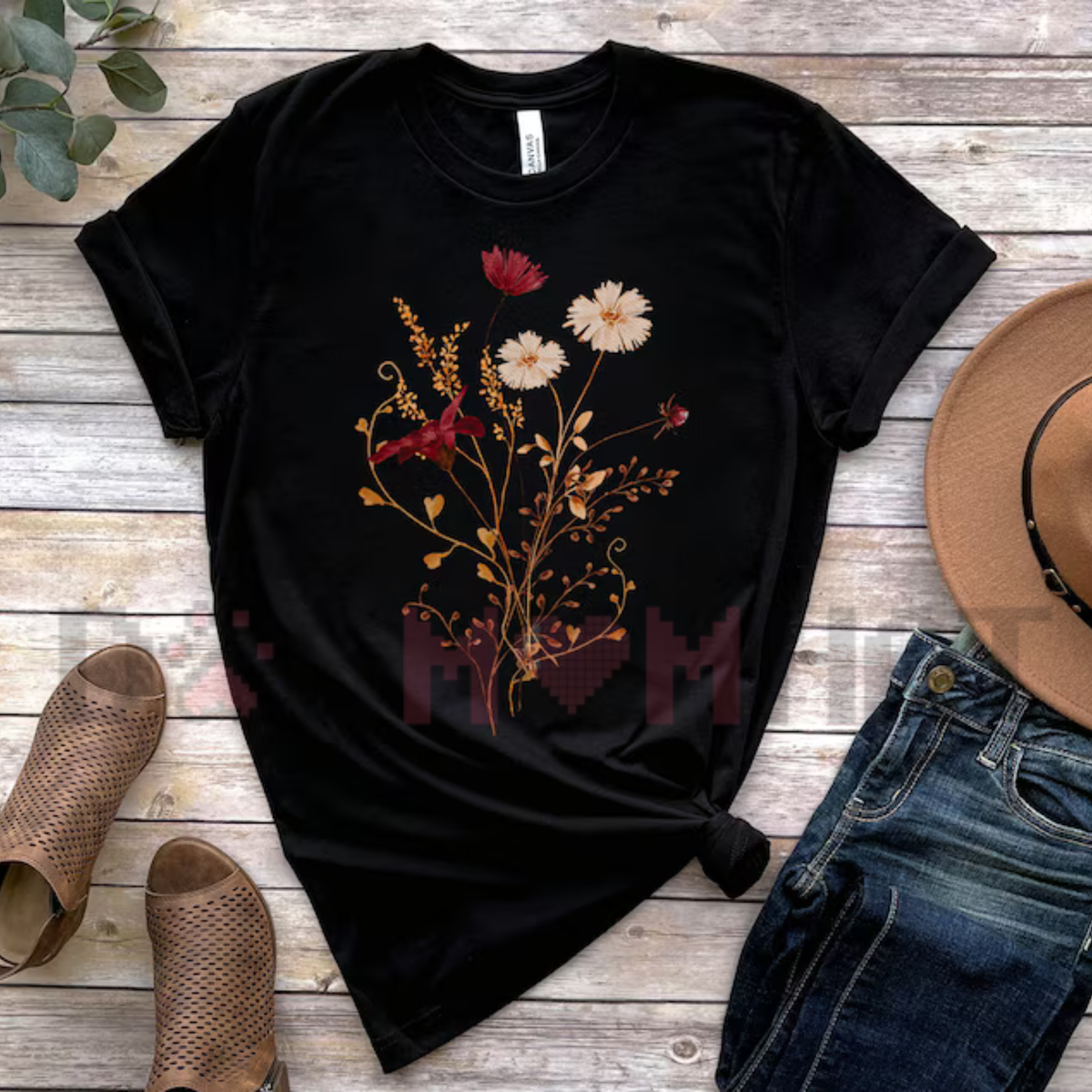 "Fall Watercolor Wildflowers" Autumn Graphic T-Shirt