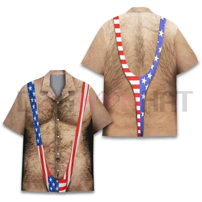 The Patriotic Chest Hair Illusion Hawaiian Shirt