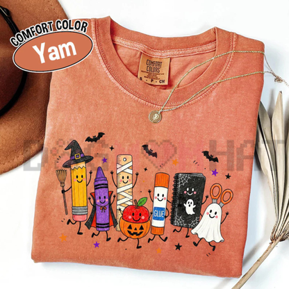 Comfort Colors® Spooky School Supplies Halloween Teacher T-Shirt - Cute Ghost Classroom Graphic Tee