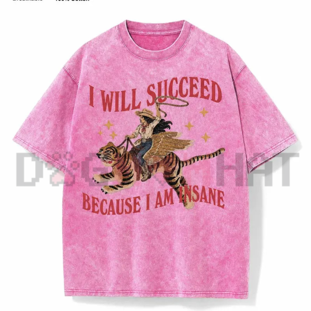 Acid Wash Surreal Winged Tiger Art Streetwear T-Shirt