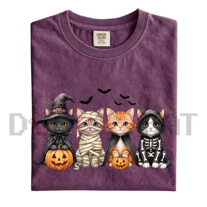 Spooky Cats & Pumpkin Halloween Graphic T-Shirt