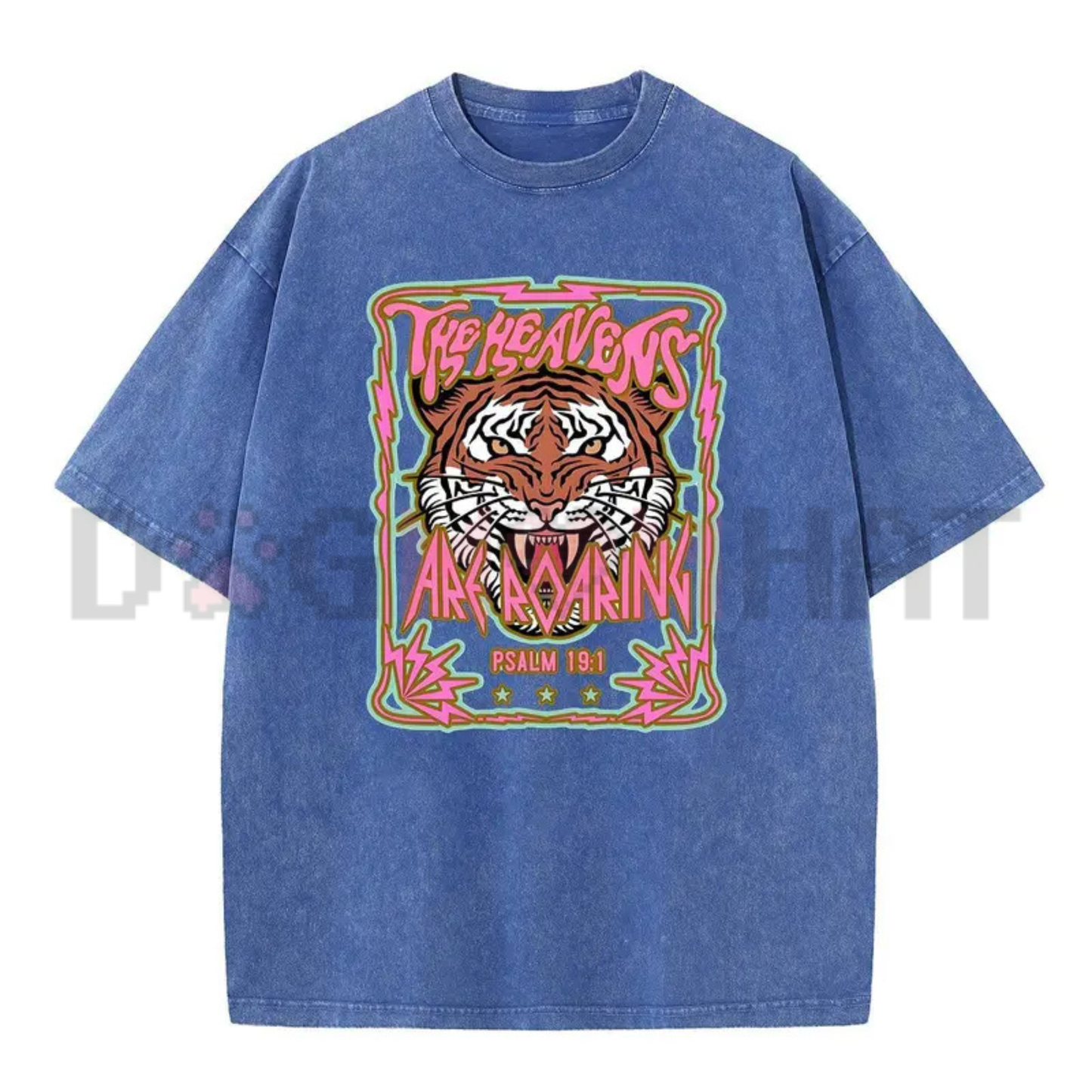 Wayii Fashion Acid Wash Vintage "The Heavens" Tiger T-Shirt