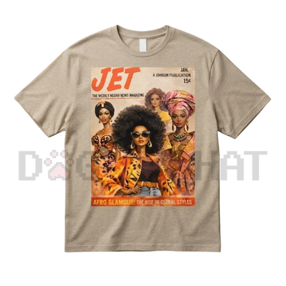 Afro Glamour Vintage Magazine Cotton T-Shirt - Artistic Afrocentric Fashion Tee