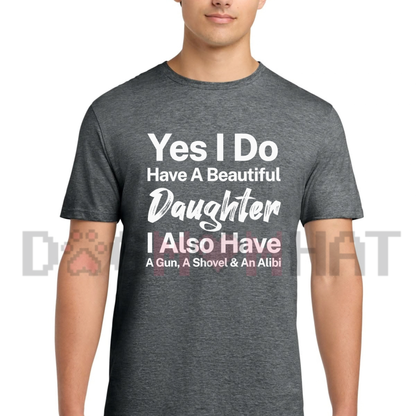 Men's Beautiful Daughter Dad Humor White Graphic T-Shirt