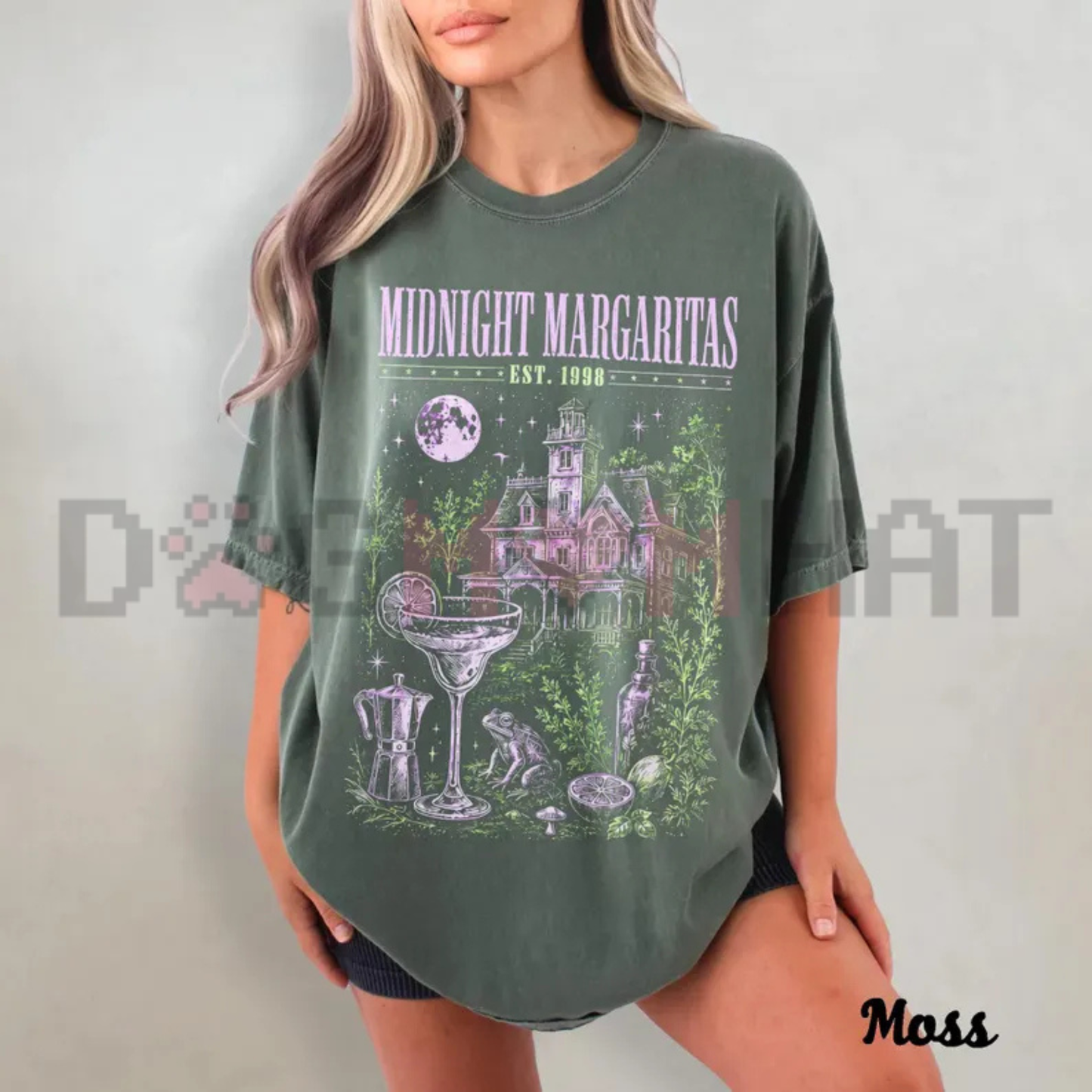 Midnight Margaritas Witchy Cocktail Graphic Tee - Retro Halloween Spooky Season Soft Cotton Unisex T-Shirt Magical Autumn Gift