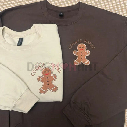 Embroidered 'Cookie Tester OR Baker' Christmas Sweatshirt – Unisex Baking Christmas Sweater, Funny Matching Couple Holiday Gift