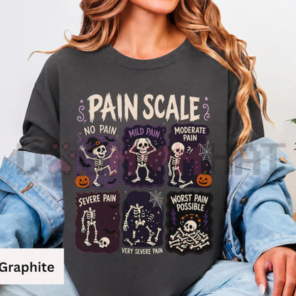 Comfort Colors® Pain Scale Skeleton Nurse T-Shirt - Funny Halloween Nursing Humor Tee