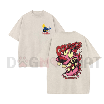 "Courage the Cowardly Dog" Double-Sided Cartoon Graphic T-Shirt