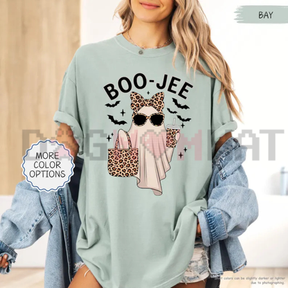 Boo-Jee Latte Ghost Graphic Tee - Leopard Print Coffee Comfort Colors Cotton Halloween T-Shirt