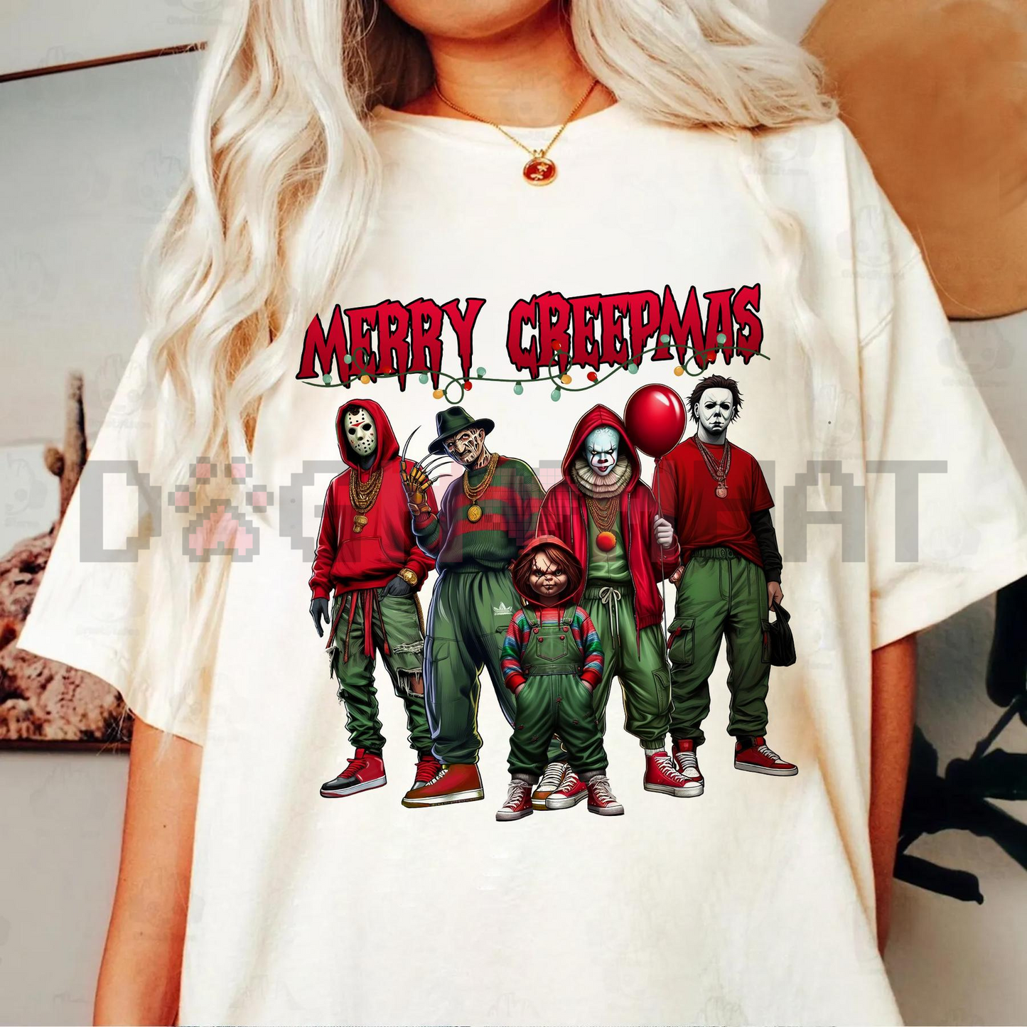 Merry Creepmas T-Shirt – Chibi Christmas & Halloween Movie Characters Tee, Unisex Holiday Cotton Top
