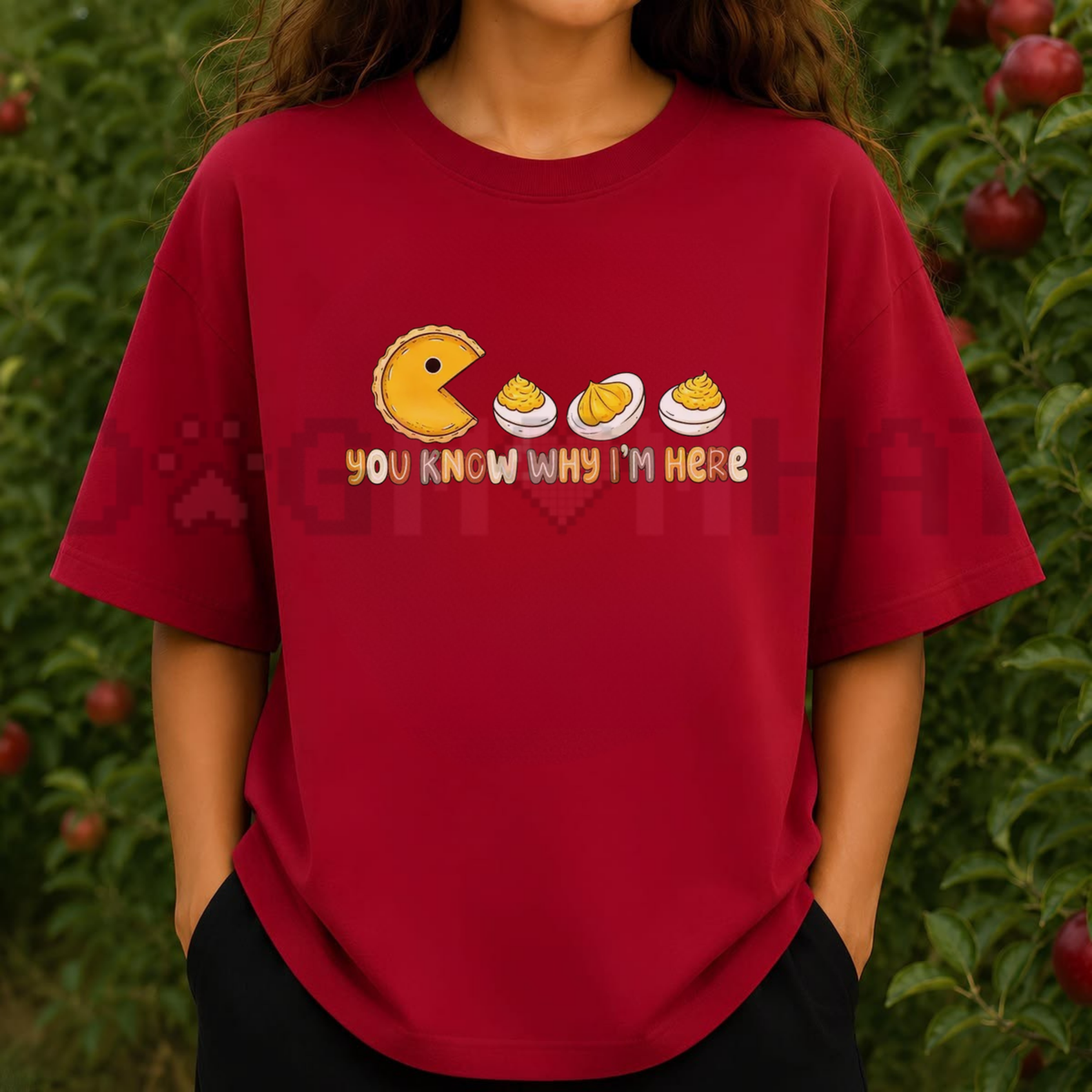Festive Friction Tee – "You Know Why I'm Here" Deviled Eggs & Pumpkin Pie Thanksgiving Graphic T-Shirt