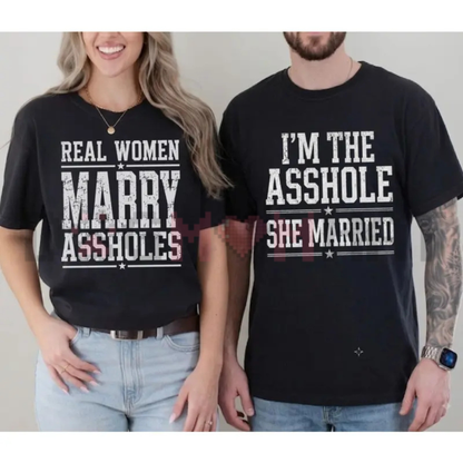Real Women Marry Real Men Graphic Tee Set - Funny Matching Couples Soft Cotton Unisex Relationship T-Shirt