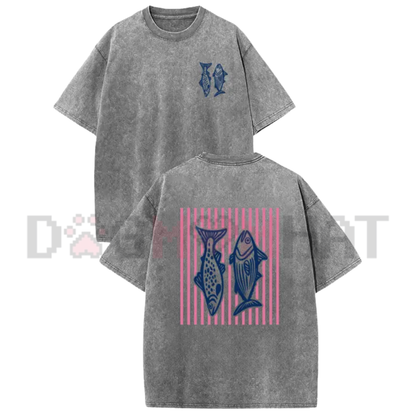 Holafish Heavyweight Pink Striped Acid-Wash Tee