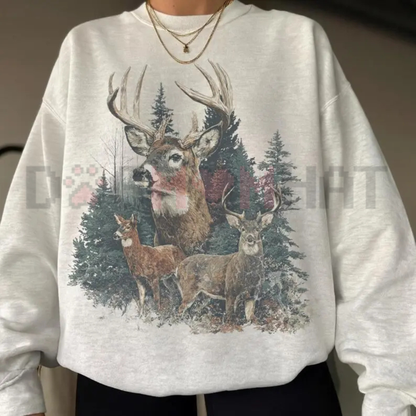 Midwest Whitetail Estate Crewneck Sweatshirt - Vintage Deer Graphic Old Money Preppy Hunting Season Pullover