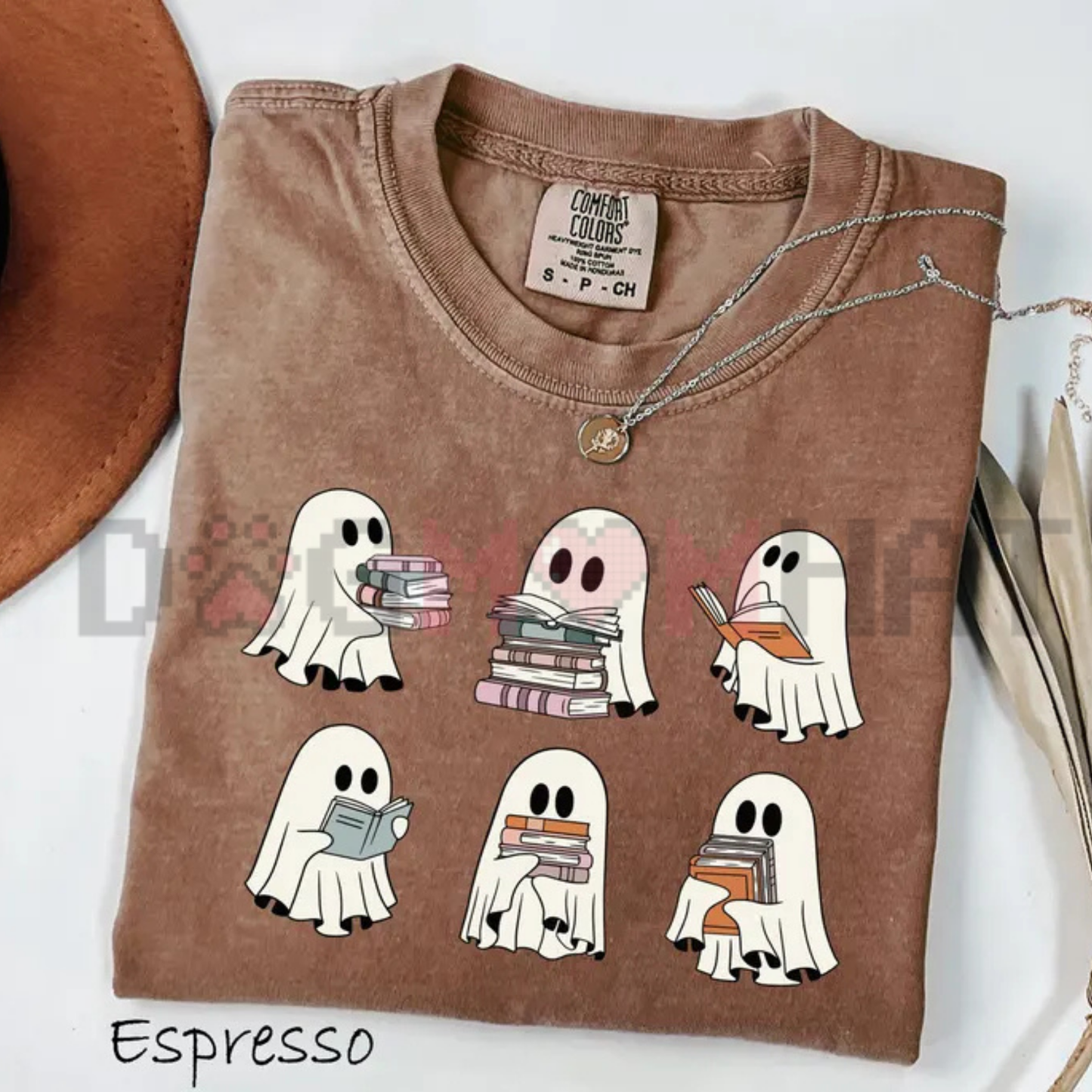 Comfort Colors® Halloween Bookshelf T-Shirt - Spooky Ghost Reader & Book Lover Graphic Tee