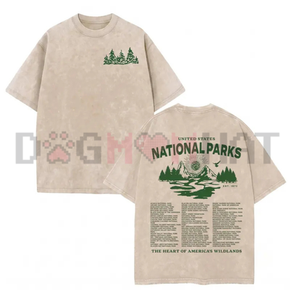 National Parks Gothic Vintage Washed Graphic Tee - Heavyweight Acid Wash Cotton Unisex Grunge Streetwear Oversized T-Shirt