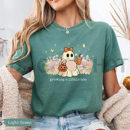 Little Pumpkin Bump Graphic Tee - Growing A Little Boo Halloween Comfort Colors Pregnancy Shirt