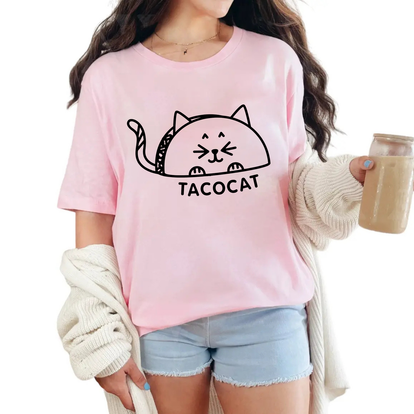 Tacocat Cute Palindrome Shirt – Funny Cat & Taco Graphic Tee for Cat Lovers