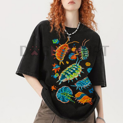 Colorful Insects Vintage Washed Shirt – Unisex Graphic Tee, Full Color, Streetwear Fashion