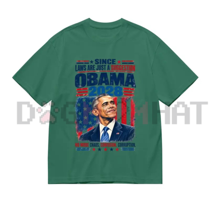 Funny Obama 2028 Political Print T-Shirt - Humorous Campaign Satire Tee