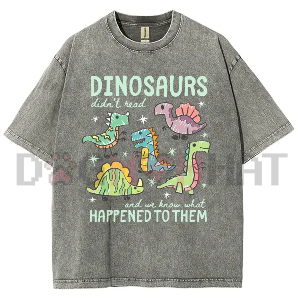"Dinosaurs Didn't Read" Vintage Washed T-Shirt - Funny Dino Book Lover Tee