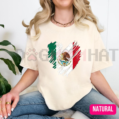 Mexico City Mexican Flag Heart T-Shirt - Patriotic Graphic Tee
