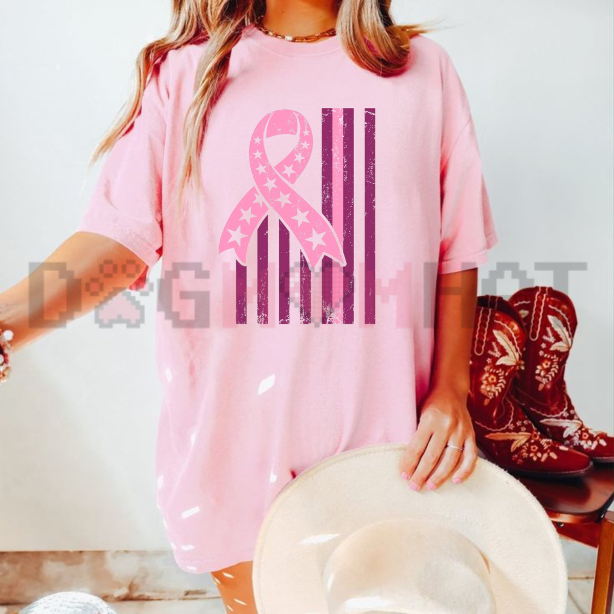 Breast Cancer Awareness USA Flag Graphic T-Shirt