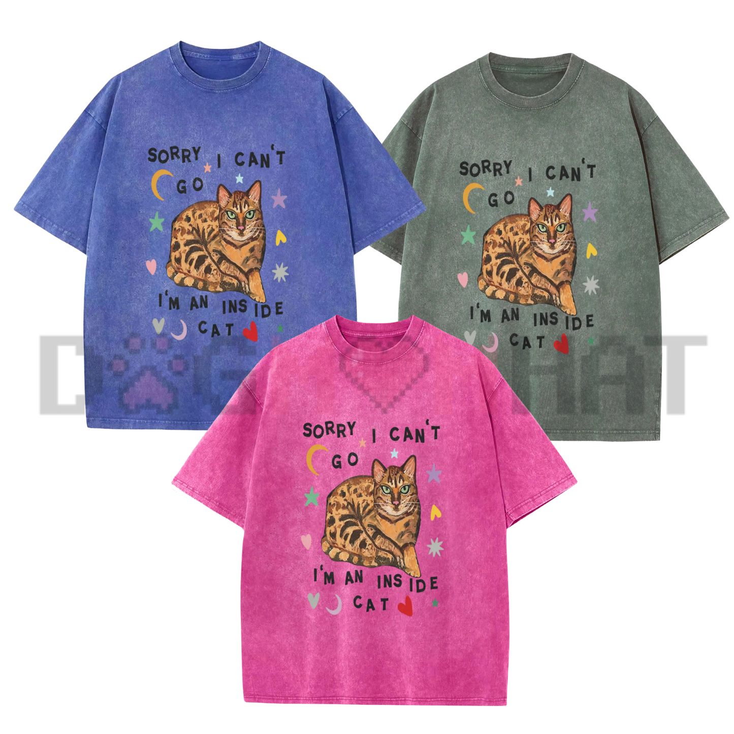 Sorry I Can't Go I'm A Home Cat Graphic Tee - Y2K Vintage Washed Coffee Brown Cotton Unisex Streetwear T-Shirt