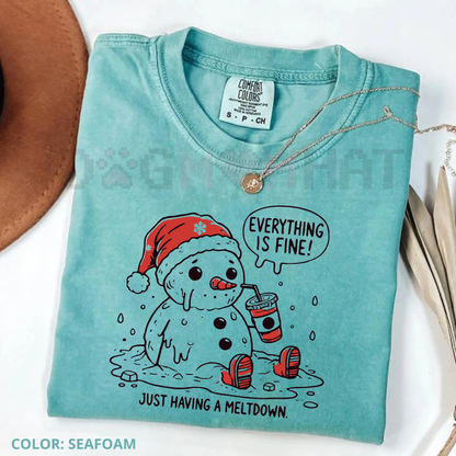 'Everything Is Fine' Meltdown Christmas Comfort Colors® Shirt – Funny Mom Holiday Tee