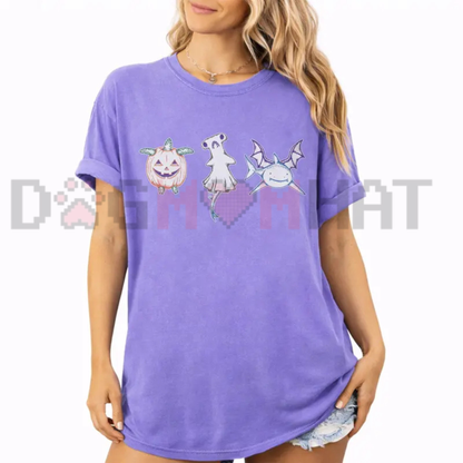 Spooky Ocean Legends Graphic Tee - Halloween Ghost Shark & Pumpkin Turtle Comfort Colors Cotton Shirt
