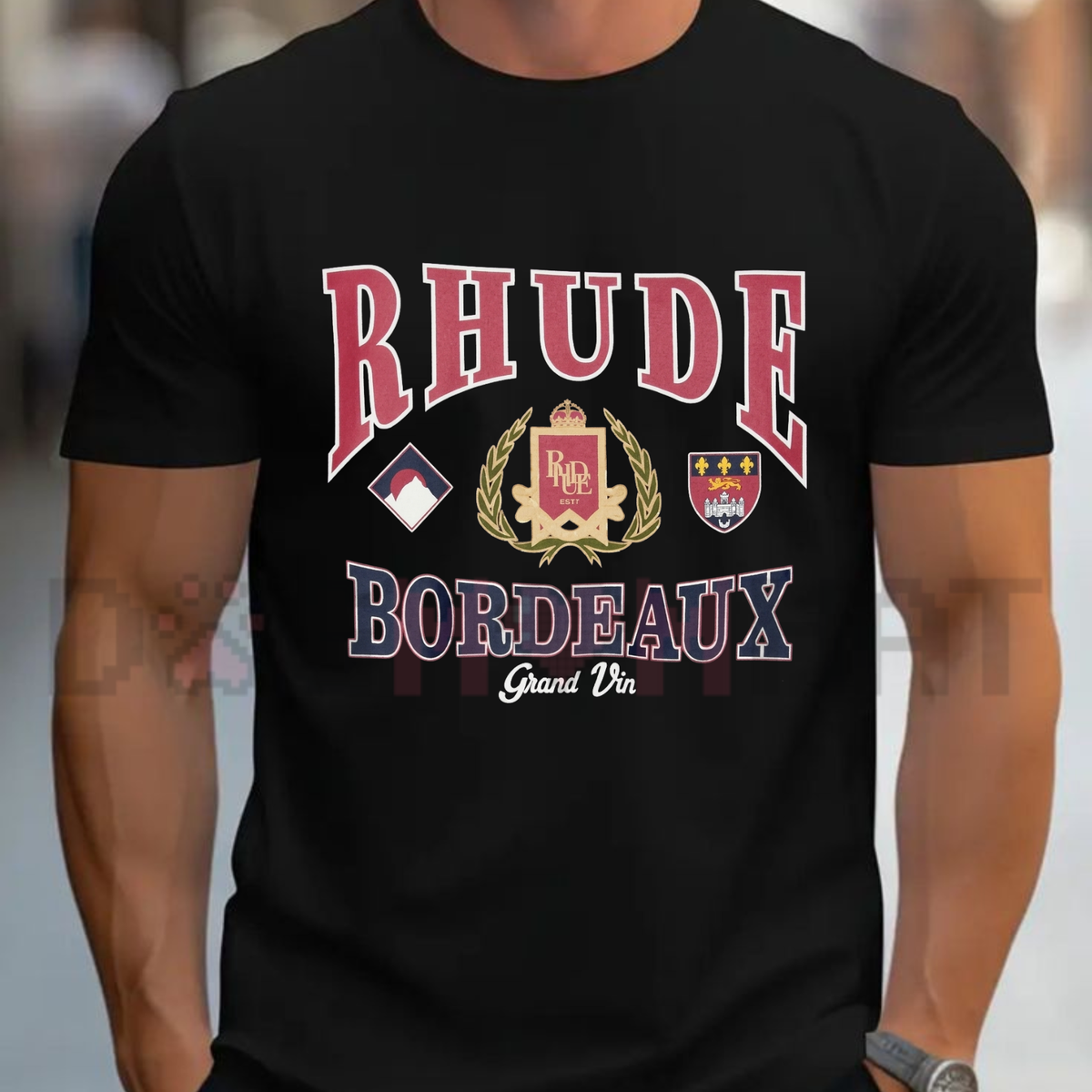 Rhude Black Bordeaux Grand Prix Graphic T-Shirt
