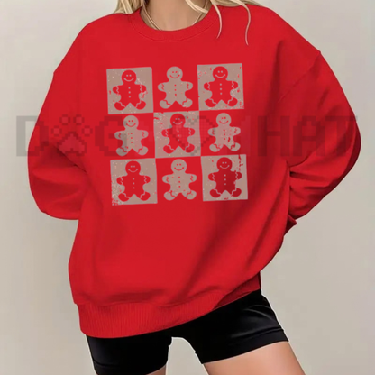 Retro Checkered Gingerbread Man Vintage Christmas Sweatshirt