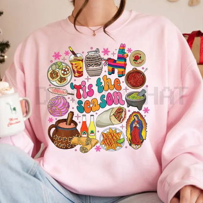 Retro Mexican Christmas 'Tis The Season' Crewneck – Womenswear Cafecito Y Chisme Sweatshirt