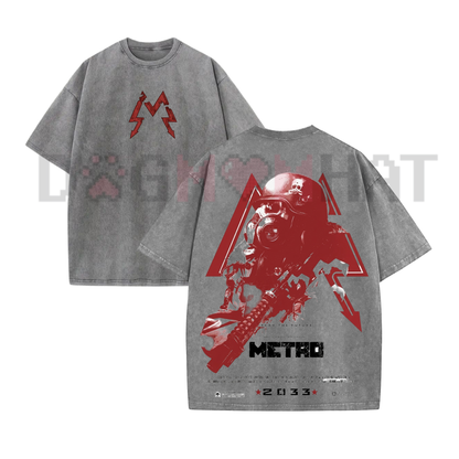 Neon Post-Apocalypse Motoko Vintage Wash Tee - Metro 2033 Dystopian Cyberpunk Unisex Cotton Shirt