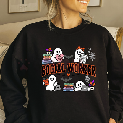 "Cute Ghost Halloween Social Worker" Fall Fleece Sweatshirt